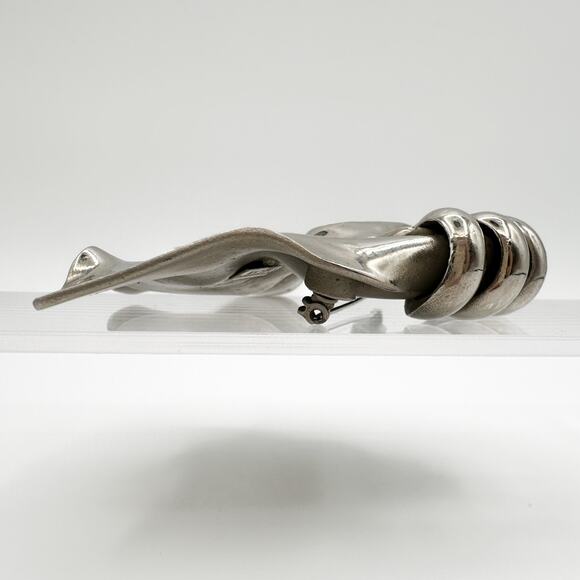 1940s H. Pomerantz Huge Epic Silver Tone Modernist Brooch MCM Biomorphic Bow - Picture 11 of 13